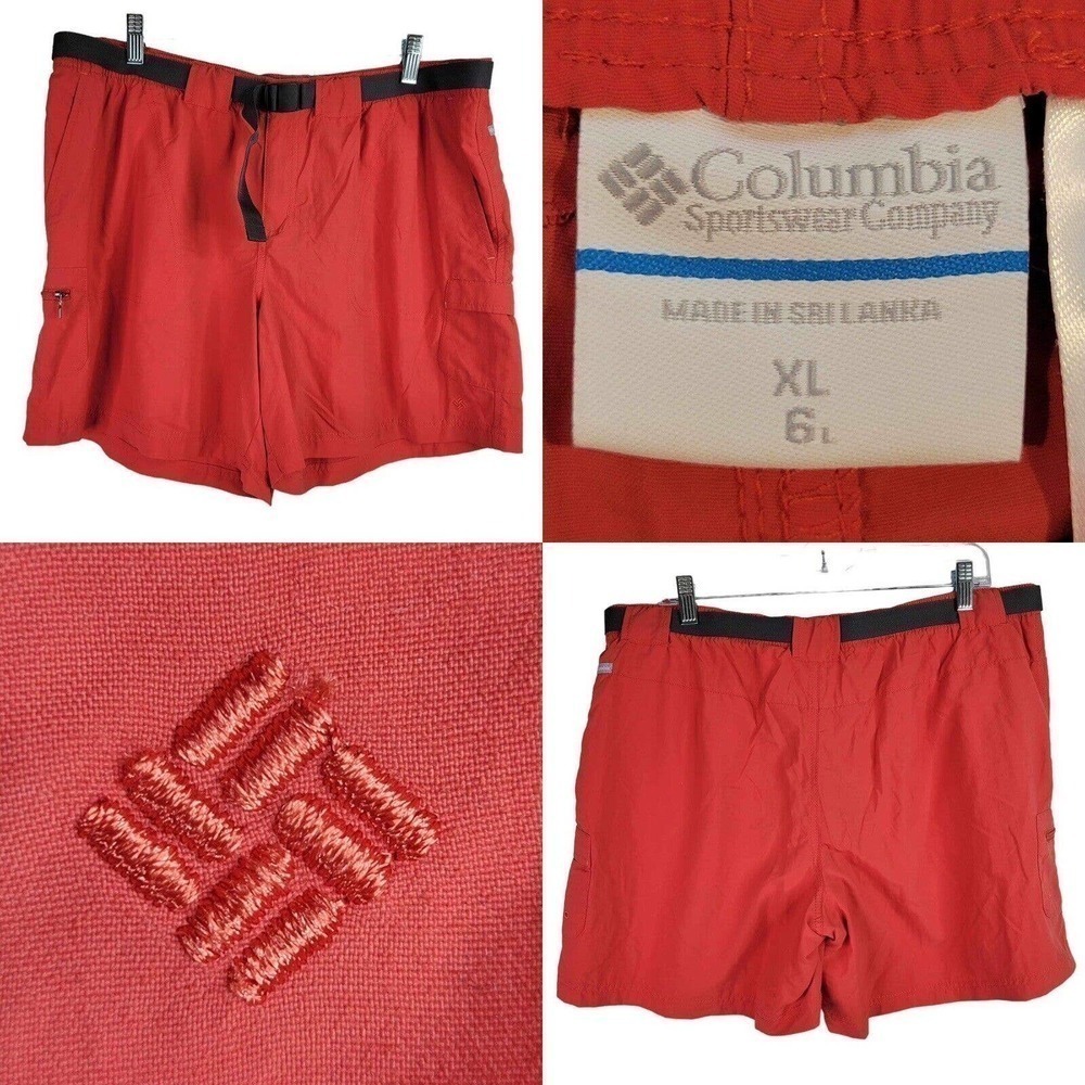 Columbia 6” Shorts Nylon Casual Hiking Cargo Mens XL Belted Orange Pink